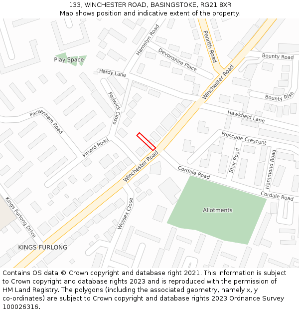 133, WINCHESTER ROAD, BASINGSTOKE, RG21 8XR: Location map and indicative extent of plot