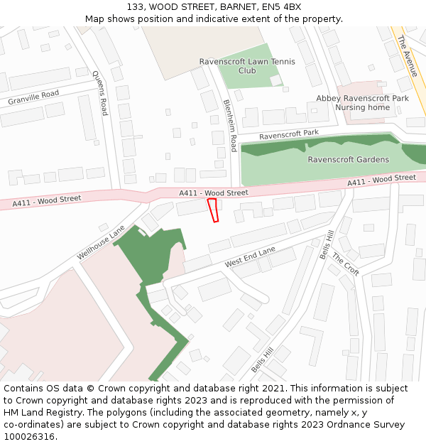 133, WOOD STREET, BARNET, EN5 4BX: Location map and indicative extent of plot