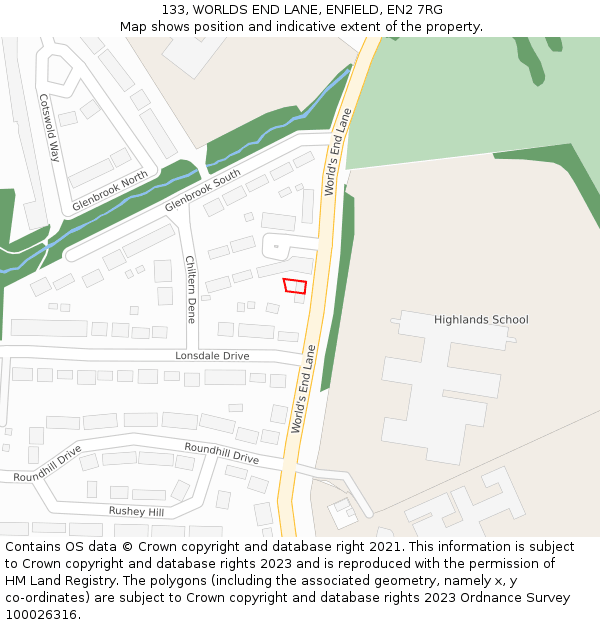 133, WORLDS END LANE, ENFIELD, EN2 7RG: Location map and indicative extent of plot