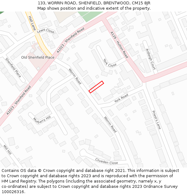 133, WORRIN ROAD, SHENFIELD, BRENTWOOD, CM15 8JR: Location map and indicative extent of plot