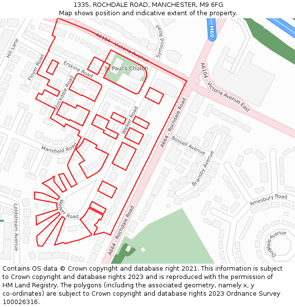 1335, ROCHDALE ROAD, MANCHESTER, M9 6FG: Location map and indicative extent of plot