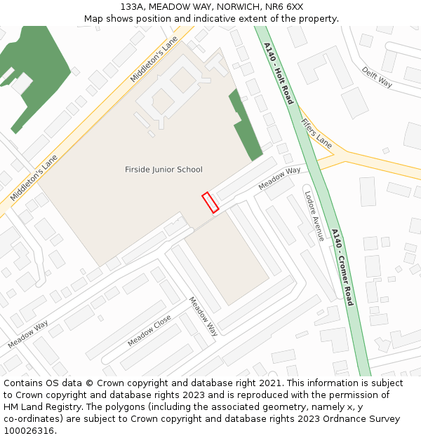 133A, MEADOW WAY, NORWICH, NR6 6XX: Location map and indicative extent of plot