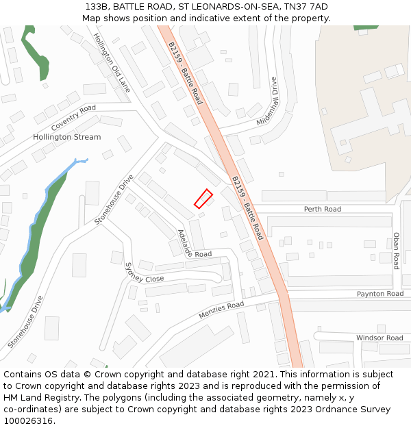133B, BATTLE ROAD, ST LEONARDS-ON-SEA, TN37 7AD: Location map and indicative extent of plot