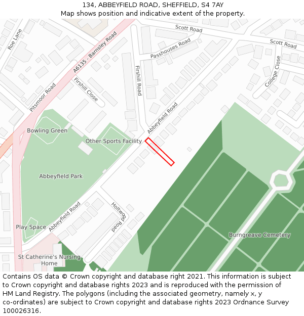 134, ABBEYFIELD ROAD, SHEFFIELD, S4 7AY: Location map and indicative extent of plot