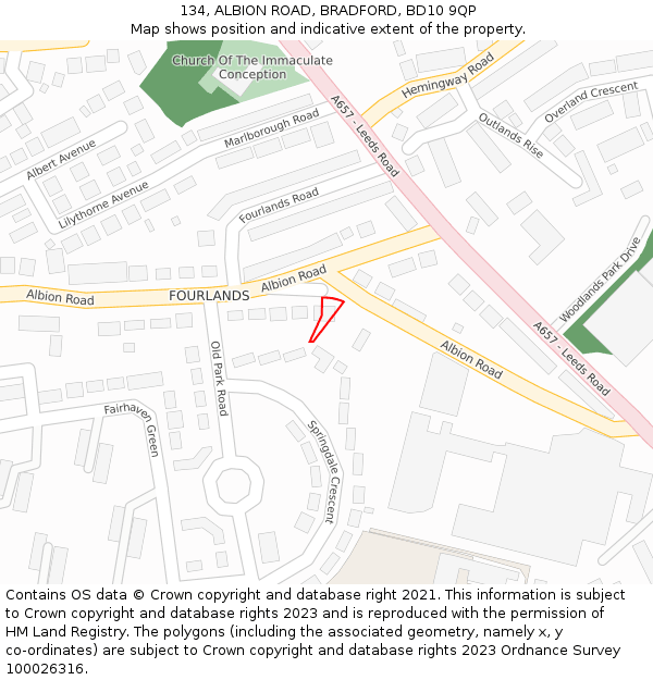 134, ALBION ROAD, BRADFORD, BD10 9QP: Location map and indicative extent of plot