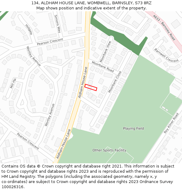 134, ALDHAM HOUSE LANE, WOMBWELL, BARNSLEY, S73 8RZ: Location map and indicative extent of plot