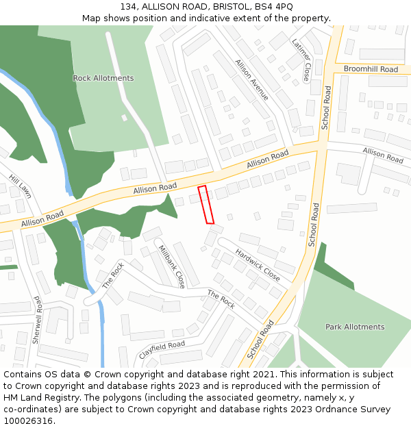 134, ALLISON ROAD, BRISTOL, BS4 4PQ: Location map and indicative extent of plot