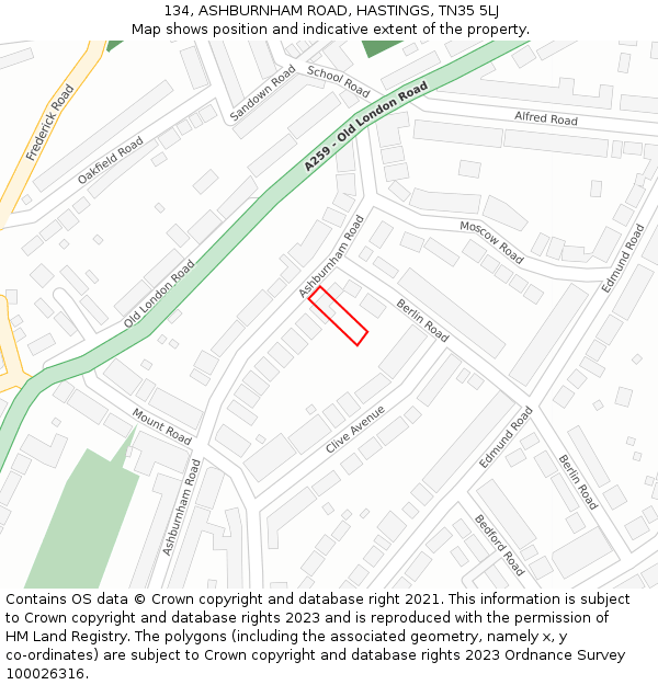 134, ASHBURNHAM ROAD, HASTINGS, TN35 5LJ: Location map and indicative extent of plot