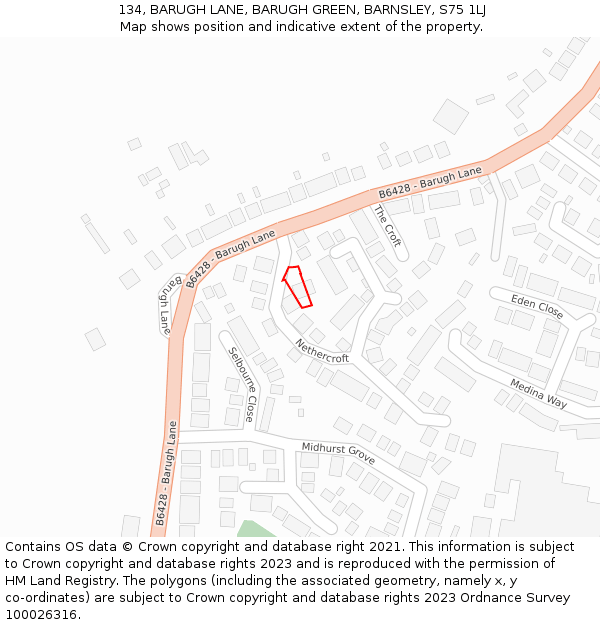 134, BARUGH LANE, BARUGH GREEN, BARNSLEY, S75 1LJ: Location map and indicative extent of plot