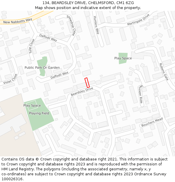 134, BEARDSLEY DRIVE, CHELMSFORD, CM1 6ZG: Location map and indicative extent of plot