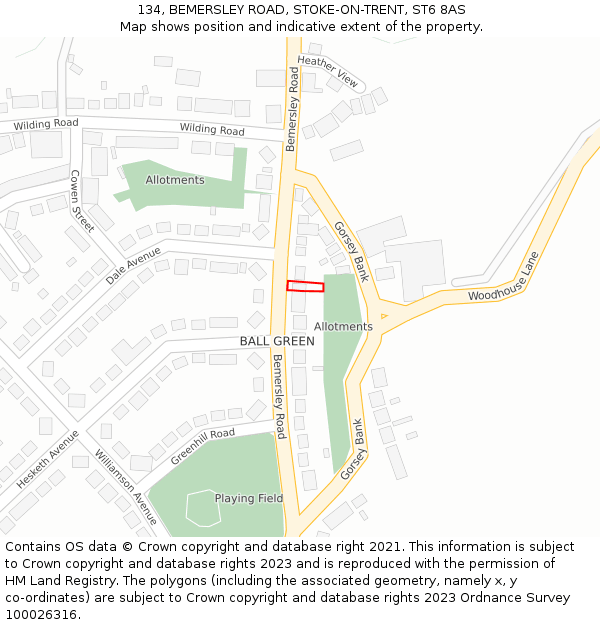 134, BEMERSLEY ROAD, STOKE-ON-TRENT, ST6 8AS: Location map and indicative extent of plot