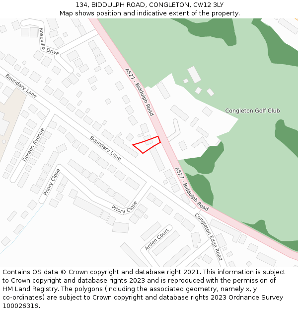 134, BIDDULPH ROAD, CONGLETON, CW12 3LY: Location map and indicative extent of plot