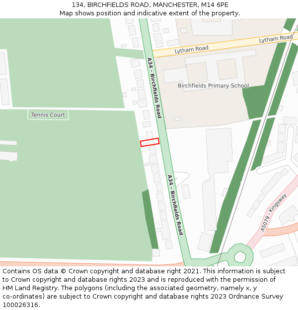 134, BIRCHFIELDS ROAD, MANCHESTER, M14 6PE: Location map and indicative extent of plot