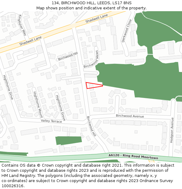 134, BIRCHWOOD HILL, LEEDS, LS17 8NS: Location map and indicative extent of plot