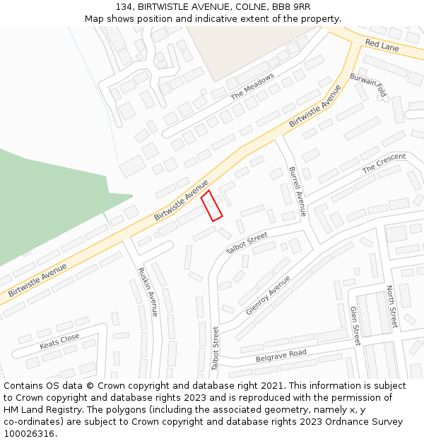 134, BIRTWISTLE AVENUE, COLNE, BB8 9RR: Location map and indicative extent of plot