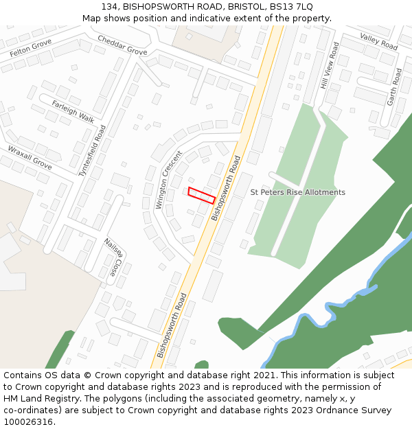 134, BISHOPSWORTH ROAD, BRISTOL, BS13 7LQ: Location map and indicative extent of plot