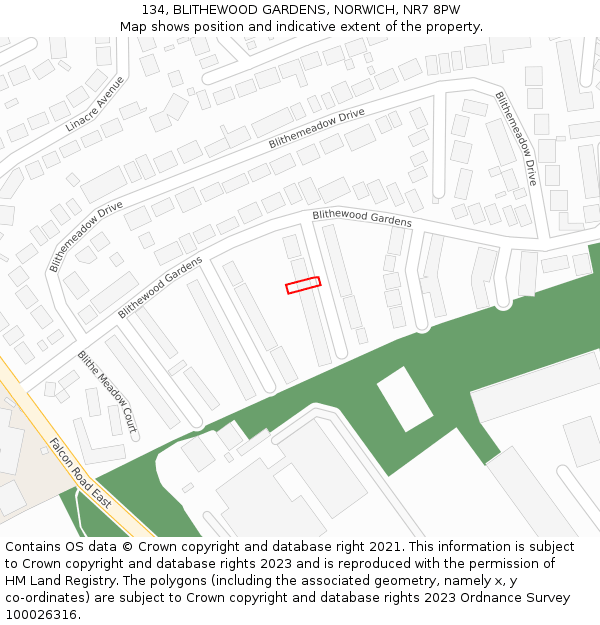 134, BLITHEWOOD GARDENS, NORWICH, NR7 8PW: Location map and indicative extent of plot