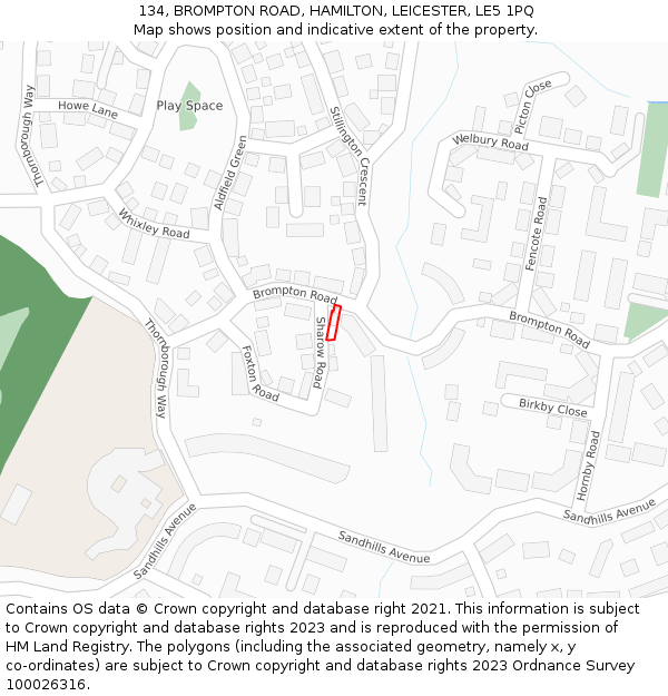 134, BROMPTON ROAD, HAMILTON, LEICESTER, LE5 1PQ: Location map and indicative extent of plot