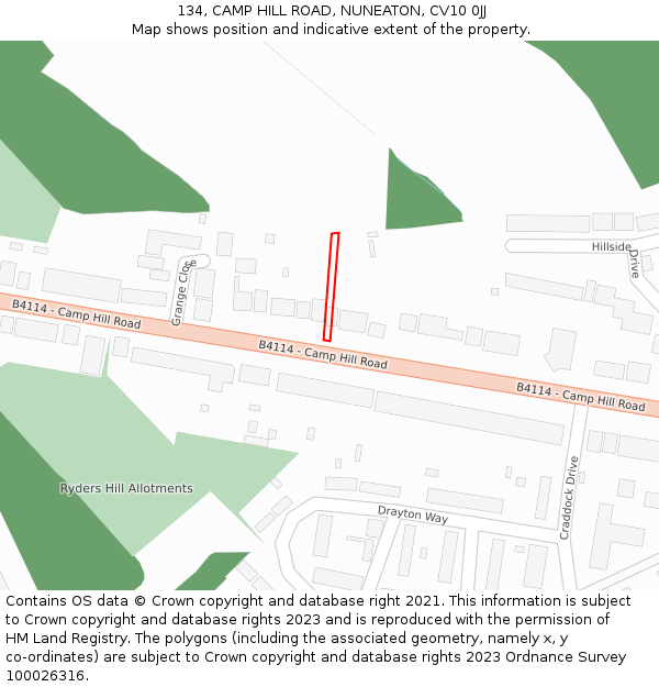 134, CAMP HILL ROAD, NUNEATON, CV10 0JJ: Location map and indicative extent of plot