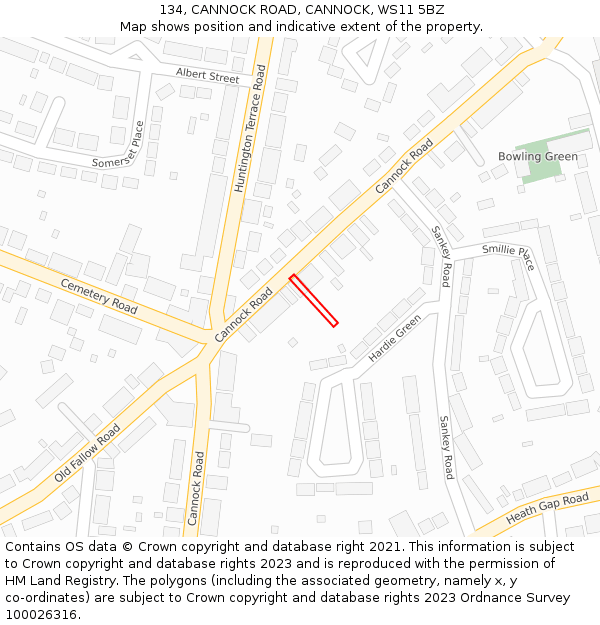 134, CANNOCK ROAD, CANNOCK, WS11 5BZ: Location map and indicative extent of plot