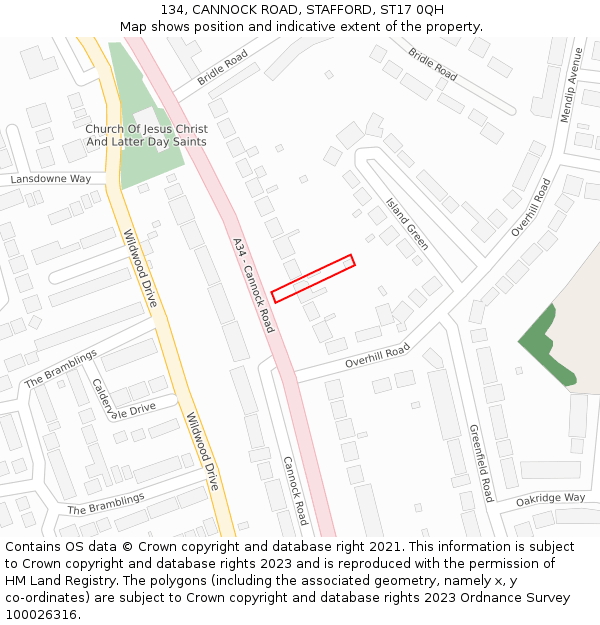 134, CANNOCK ROAD, STAFFORD, ST17 0QH: Location map and indicative extent of plot