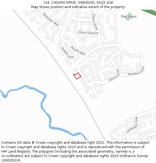 134, CASSINI DRIVE, SWINDON, SN25 2LW: Location map and indicative extent of plot