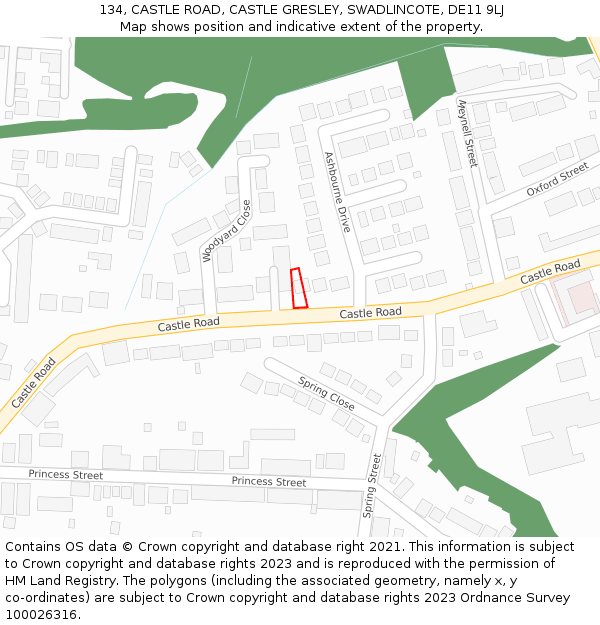 134, CASTLE ROAD, CASTLE GRESLEY, SWADLINCOTE, DE11 9LJ: Location map and indicative extent of plot