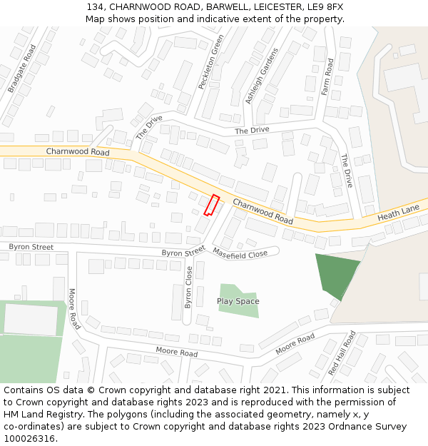 134, CHARNWOOD ROAD, BARWELL, LEICESTER, LE9 8FX: Location map and indicative extent of plot