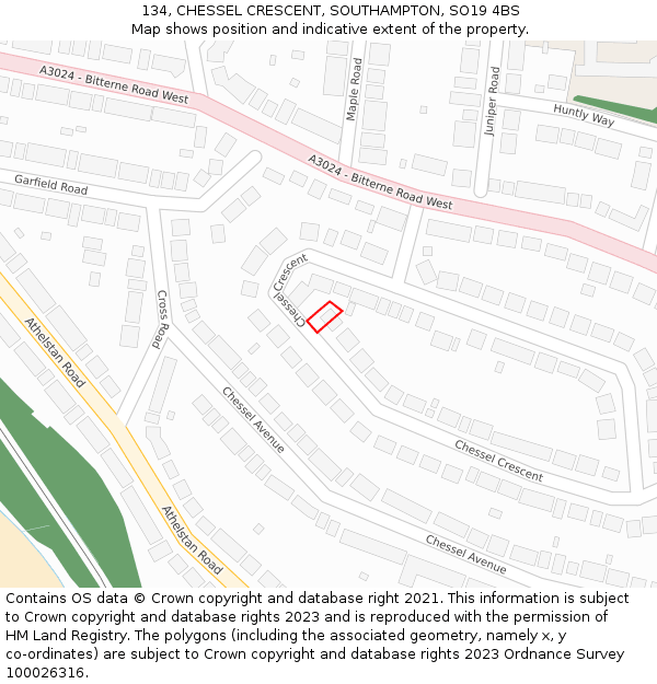 134, CHESSEL CRESCENT, SOUTHAMPTON, SO19 4BS: Location map and indicative extent of plot
