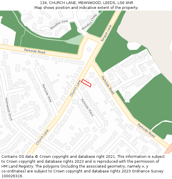 134, CHURCH LANE, MEANWOOD, LEEDS, LS6 4NR: Location map and indicative extent of plot