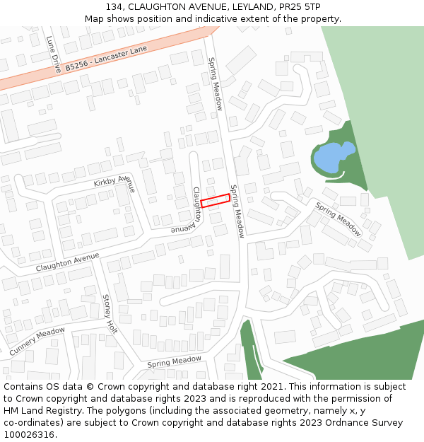 134, CLAUGHTON AVENUE, LEYLAND, PR25 5TP: Location map and indicative extent of plot
