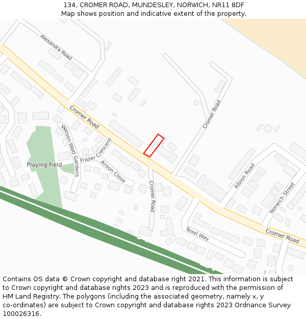 134, CROMER ROAD, MUNDESLEY, NORWICH, NR11 8DF: Location map and indicative extent of plot