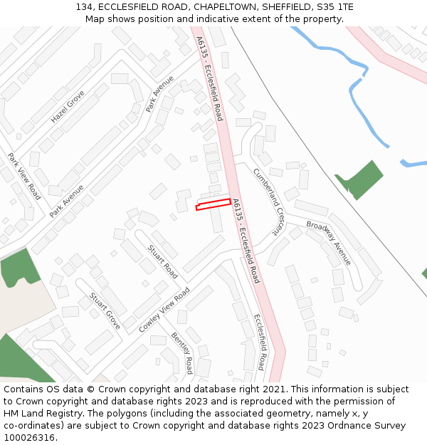 134, ECCLESFIELD ROAD, CHAPELTOWN, SHEFFIELD, S35 1TE: Location map and indicative extent of plot
