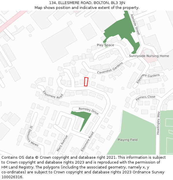 134, ELLESMERE ROAD, BOLTON, BL3 3JN: Location map and indicative extent of plot