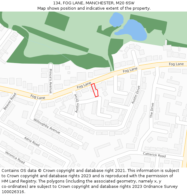 134, FOG LANE, MANCHESTER, M20 6SW: Location map and indicative extent of plot