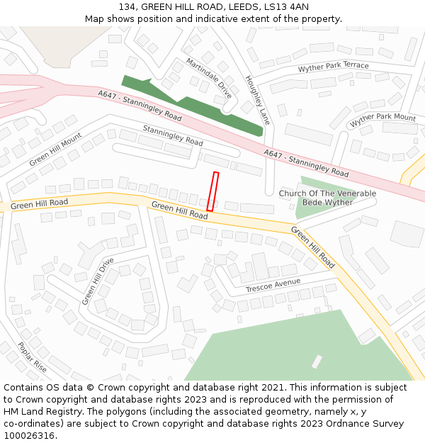 134, GREEN HILL ROAD, LEEDS, LS13 4AN: Location map and indicative extent of plot