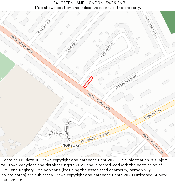 134, GREEN LANE, LONDON, SW16 3NB: Location map and indicative extent of plot
