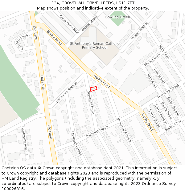 134, GROVEHALL DRIVE, LEEDS, LS11 7ET: Location map and indicative extent of plot