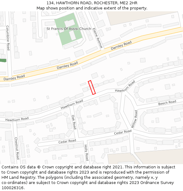 134, HAWTHORN ROAD, ROCHESTER, ME2 2HR: Location map and indicative extent of plot