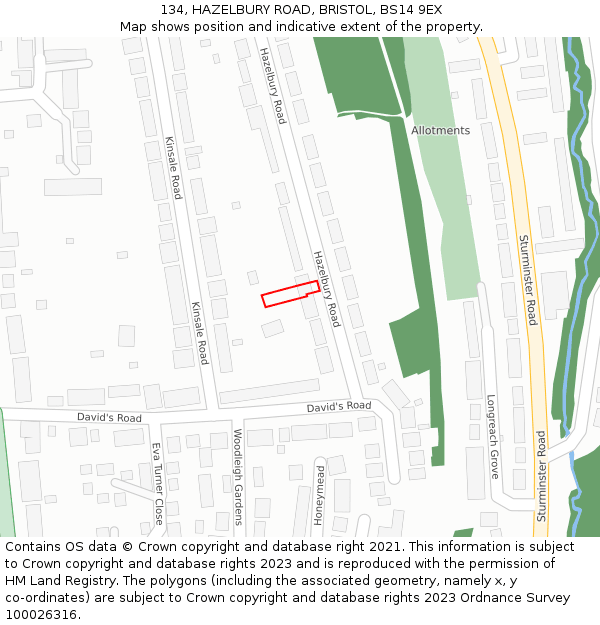134, HAZELBURY ROAD, BRISTOL, BS14 9EX: Location map and indicative extent of plot