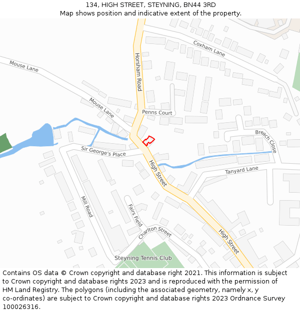 134, HIGH STREET, STEYNING, BN44 3RD: Location map and indicative extent of plot