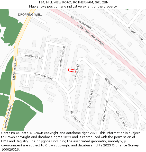 134, HILL VIEW ROAD, ROTHERHAM, S61 2BN: Location map and indicative extent of plot