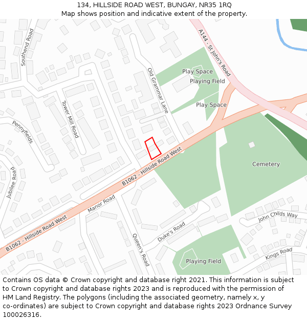 134, HILLSIDE ROAD WEST, BUNGAY, NR35 1RQ: Location map and indicative extent of plot