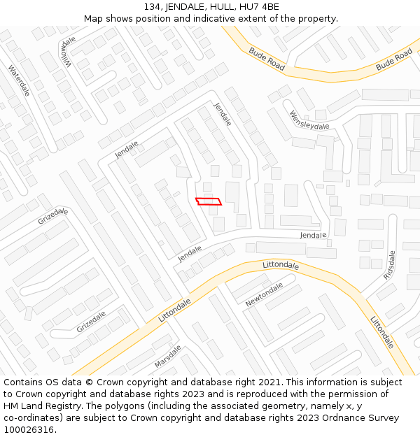 134, JENDALE, HULL, HU7 4BE: Location map and indicative extent of plot