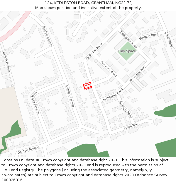 134, KEDLESTON ROAD, GRANTHAM, NG31 7FJ: Location map and indicative extent of plot