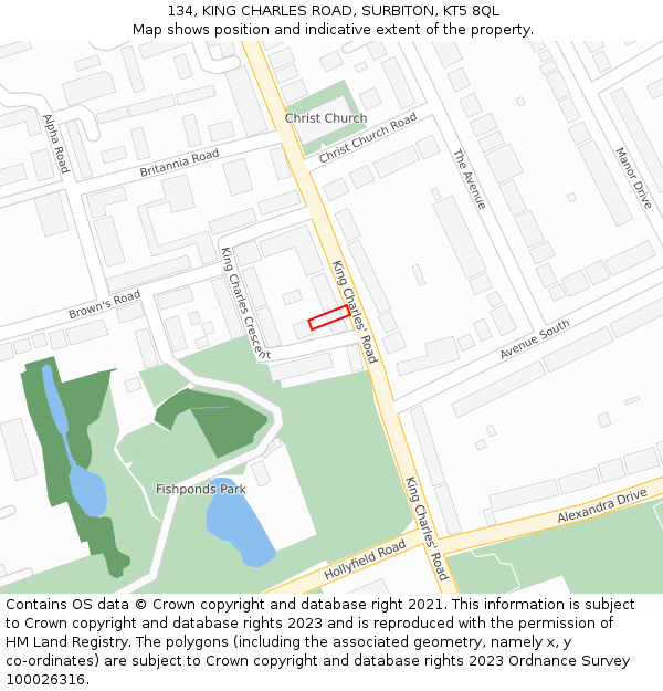134, KING CHARLES ROAD, SURBITON, KT5 8QL: Location map and indicative extent of plot