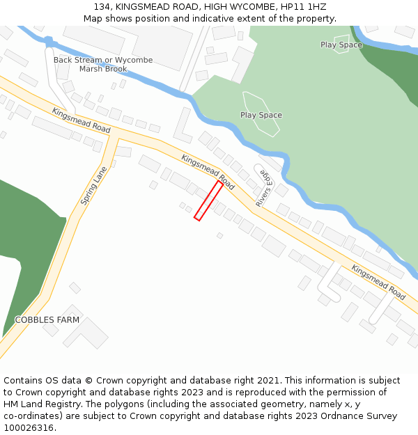 134, KINGSMEAD ROAD, HIGH WYCOMBE, HP11 1HZ: Location map and indicative extent of plot