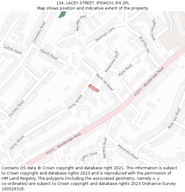134, LACEY STREET, IPSWICH, IP4 2PL: Location map and indicative extent of plot