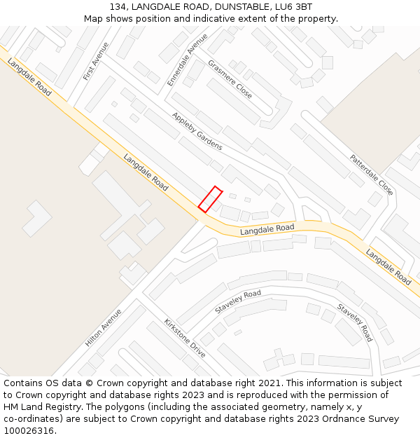 134, LANGDALE ROAD, DUNSTABLE, LU6 3BT: Location map and indicative extent of plot