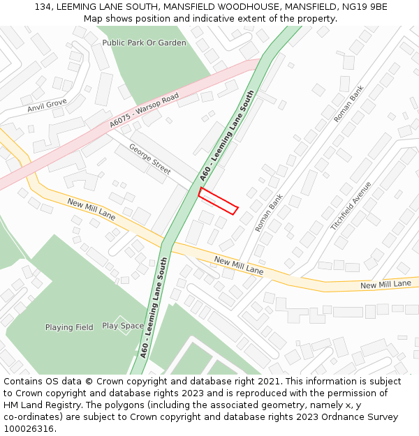 134, LEEMING LANE SOUTH, MANSFIELD WOODHOUSE, MANSFIELD, NG19 9BE: Location map and indicative extent of plot